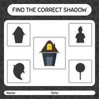 Find the correct shadows game with house. worksheet for preschool kids, kids activity sheet vector