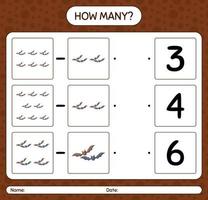 How many counting game with bat. worksheet for preschool kids, kids activity sheet vector