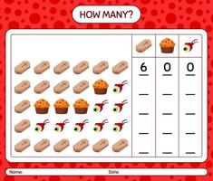 How many counting game with halloween icon. worksheet for preschool kids, kids activity sheet vector