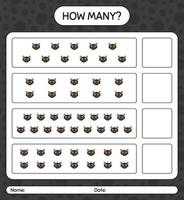 How many counting game with cat. worksheet for preschool kids, kids activity sheet vector