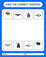 Find the correct shadows game with halloween icon. worksheet for preschool kids, kids activity sheet vector