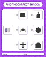 Find the correct shadows game with tombstone. worksheet for preschool kids, kids activity sheet vector