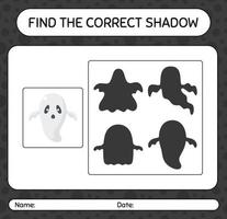 Find the correct shadows game with ghost. worksheet for preschool kids, kids activity sheet vector