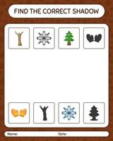 Find the correct shadows game with christmas icon. worksheet for preschool kids, kids activity sheet vector