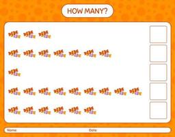 How many counting game with candy. worksheet for preschool kids, kids activity sheet vector