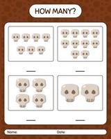 How many counting game with skull. worksheet for preschool kids, kids activity sheet vector