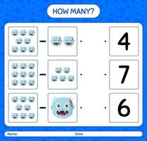 How many counting game with zombie. worksheet for preschool kids, kids activity sheet vector