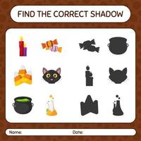 encuentra el juego de sombras correcto con el icono de halloween. hoja de trabajo para niños en edad preescolar, hoja de actividades para niños