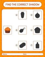 Find the correct shadows game with cupcake. worksheet for preschool kids, kids activity sheet vector