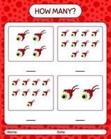 How many counting game with eyeball. worksheet for preschool kids, kids activity sheet vector