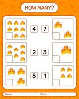 How many counting game with candy corn. worksheet for preschool kids, kids activity sheet vector