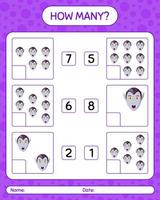 How many counting game with vampire. worksheet for preschool kids, kids activity sheet vector