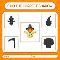 encuentra el juego de sombras correcto con el espantapájaros. hoja de trabajo para niños en edad preescolar, hoja de actividades para niños vector