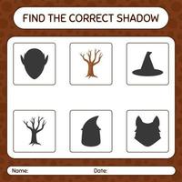 Find the correct shadows game with tree. worksheet for preschool kids, kids activity sheet vector