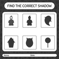 Encuentra el juego de sombras correcto con Grim Reaper. hoja de trabajo para niños en edad preescolar, hoja de actividades para niños vector