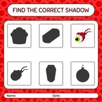 Find the correct shadows game with eyeball. worksheet for preschool kids, kids activity sheet vector