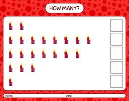 How many counting game with candle. worksheet for preschool kids, kids activity sheet vector