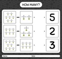 How many counting game with tombstone. worksheet for preschool kids, kids activity sheet vector