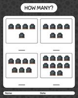 How many counting game with tombstone. worksheet for preschool kids, kids activity sheet vector