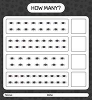 How many counting game with spider. worksheet for preschool kids, kids activity sheet vector