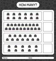 How many counting game with tombstone. worksheet for preschool kids, kids activity sheet vector