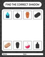 encuentra el juego de sombras correcto con el icono de halloween. hoja de trabajo para niños en edad preescolar, hoja de actividades para niños vector