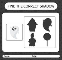 Find the correct shadows game with ghost. worksheet for preschool kids, kids activity sheet vector