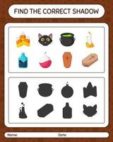 Find the correct shadows game with halloween icon. worksheet for preschool kids, kids activity sheet vector