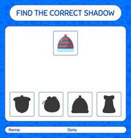 Find the correct shadows game with beanie. worksheet for preschool kids, kids activity sheet vector