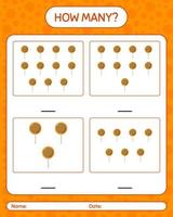 How many counting game with lollipop. worksheet for preschool kids, kids activity sheet vector