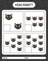 How many counting game with cat. worksheet for preschool kids, kids activity sheet vector