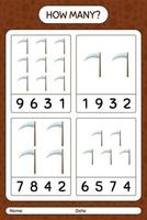 How many counting game with scythe. worksheet for preschool kids, kids activity sheet vector