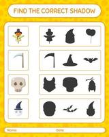 Find the correct shadows game with halloween icon. worksheet for preschool kids, kids activity sheet vector