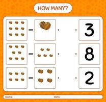 How many counting game with balloon. worksheet for preschool kids, kids activity sheet vector