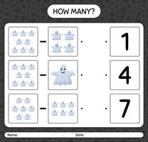 How many counting game with ghost. worksheet for preschool kids, kids activity sheet vector