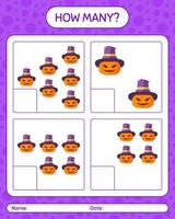 cuantos juegos de conteo con jack o'lantern. hoja de trabajo para niños en edad preescolar, hoja de actividades para niños vector