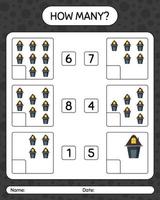 How many counting game with house. worksheet for preschool kids, kids activity sheet vector