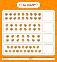 How many counting game with spider web. worksheet for preschool kids, kids activity sheet vector