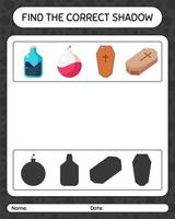 Find the correct shadows game with halloween icon. worksheet for preschool kids, kids activity sheet vector