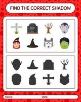 encuentra el juego de sombras correcto con el icono de halloween. hoja de trabajo para niños en edad preescolar, hoja de actividades para niños vector