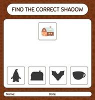 Find the correct shadows game with house. worksheet for preschool kids, kids activity sheet vector