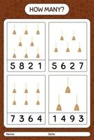 How many counting game with broom. worksheet for preschool kids, kids activity sheet vector