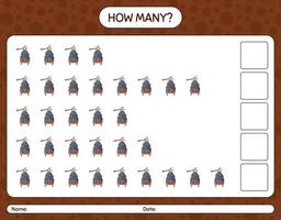 How many counting game with bat. worksheet for preschool kids, kids activity sheet vector