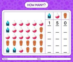 How many counting game with halloween icon. worksheet for preschool kids, kids activity sheet vector