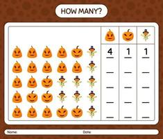 How many counting game with halloween icon. worksheet for preschool kids, kids activity sheet vector