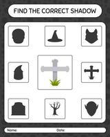 Find the correct shadows game with tombstone. worksheet for preschool kids, kids activity sheet vector