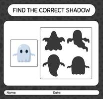 Find the correct shadows game with ghost. worksheet for preschool kids, kids activity sheet vector