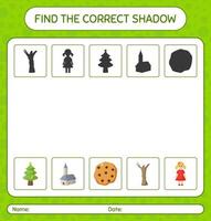 Find the correct shadows game with christmas icon. worksheet for preschool kids, kids activity sheet vector