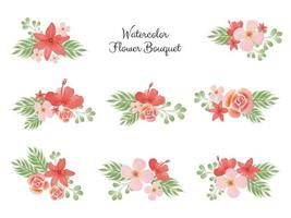 colección de vectores de ramo de flores de acuarela para invitación de boda