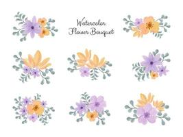 Watercolor flower bouquet vector collection for wedding invitation